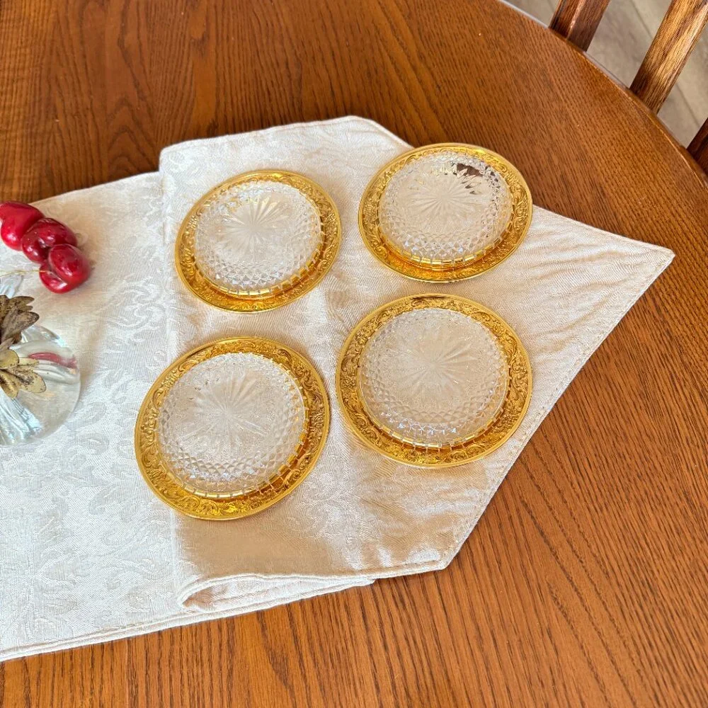 Vintage Glass Coasters with Gold Trim